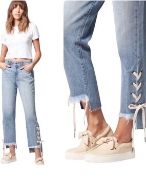 Hidden Tracey Lace-Up Hem Sides Ankle Crop Blue Jeans 29